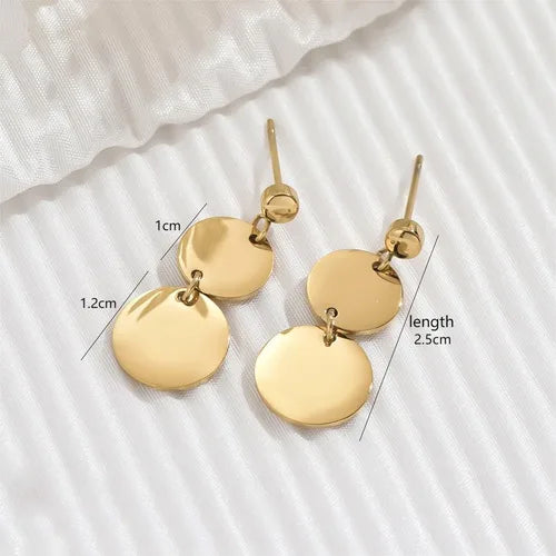 Pendientes Redondos Colgantes | Acero Inoxidable Chapado en oro 14K