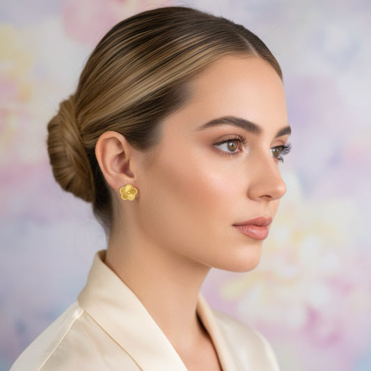 Pendientes De Flor Dorada Para Mujer | Acero Inoxidable Chapado En Oro 18K