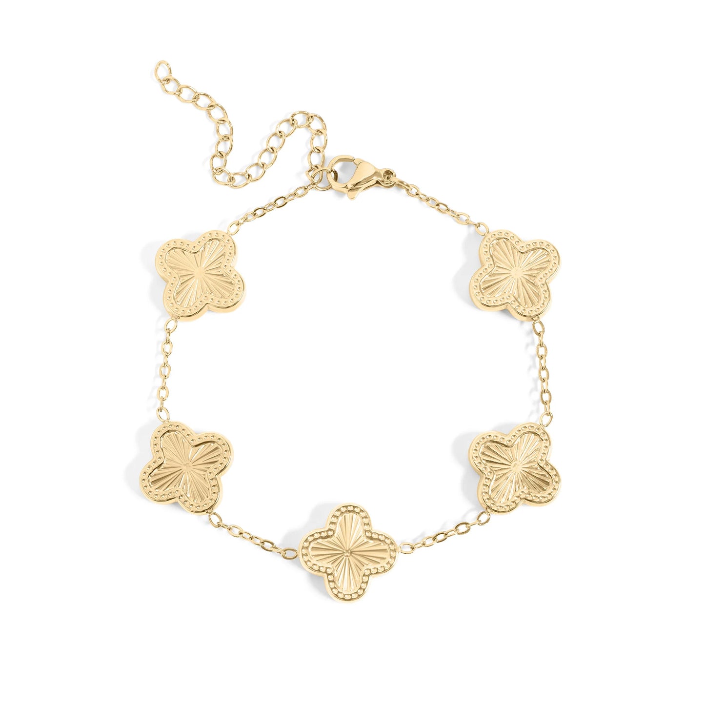 Pulsera Dorada de Trébol de la Suerte Mujer – Acero Inoxidable | Chapado Oro 18K | Ajustable