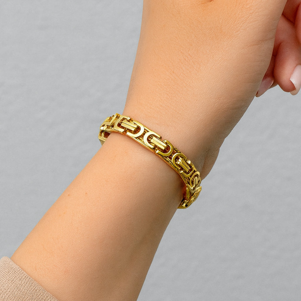 Brazalete Eslabones Dobles Dorado – Unisex | Acero Inoxidable | Chapado Oro 18K | Ajustable