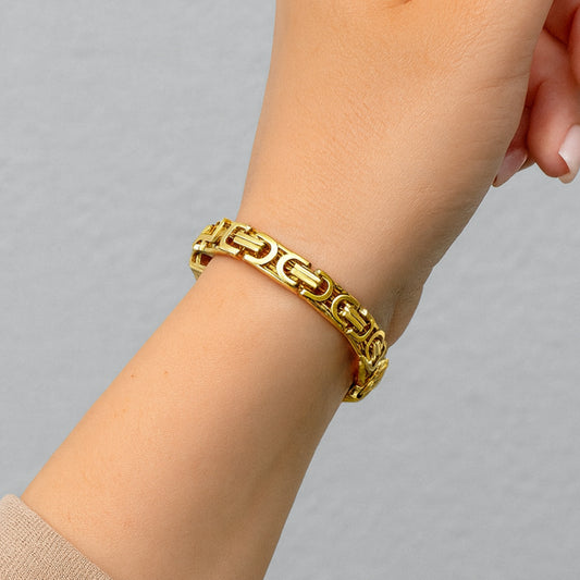 Brazalete Eslabones Dobles Dorado – Unisex | Acero Inoxidable | Chapado Oro 18K | Ajustable