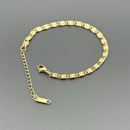 Brazalete Eslabón “S” 4 mm – Unisex | Acero Inoxidable | Chapado Oro 18K | Ajustable