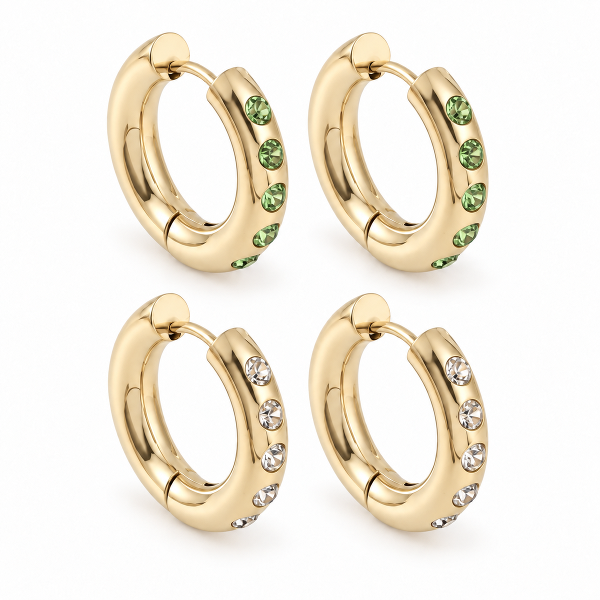 Pendientes de Aro con Zirconias | Acero Inoxidable con Chapado PVD en Oro 14K