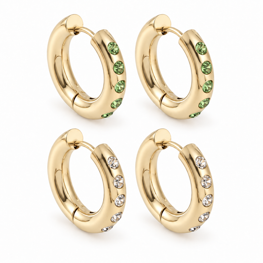 Pendientes de Aro con Zirconias | Acero Inoxidable con Chapado PVD en Oro 14K