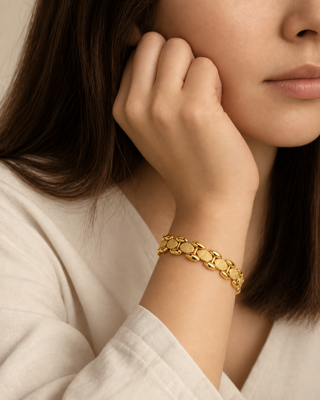 Pulsera Eslabón Caparazón de Tortuga | Acero Inoxidable Chapado PVD en Oro 14K | Ajustable