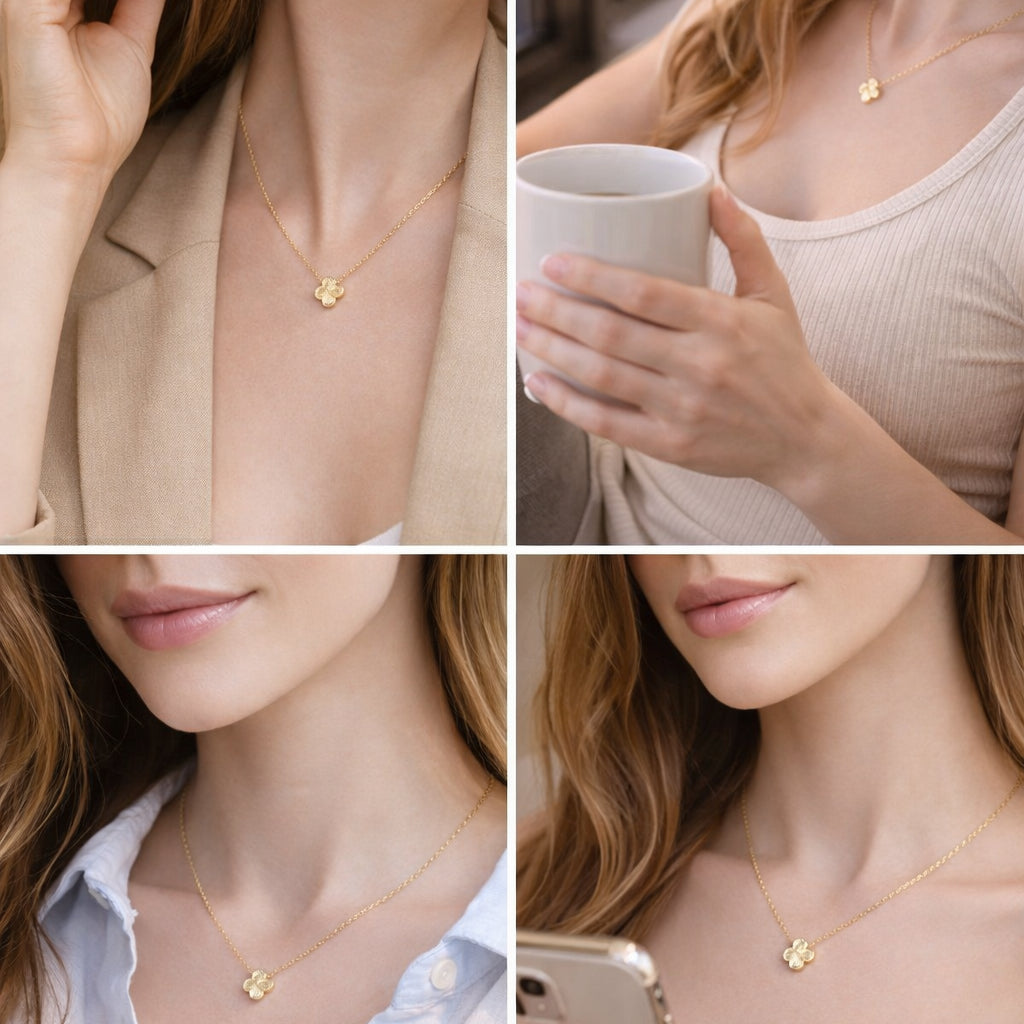 Collar Trébol de la Suerte Dorado – Mujer | Acero Inoxidable Chapado PVD Oro 18K | Ajustable